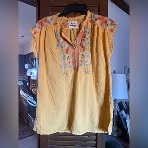Johnny Was blouse top size small yellow embroidered EUC